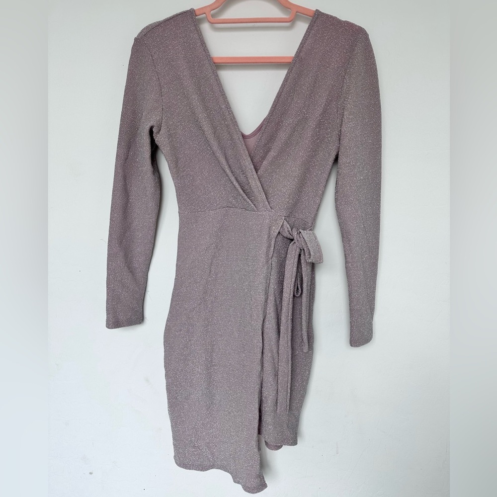 Elegant Shimmer Mauve Wrap Dress